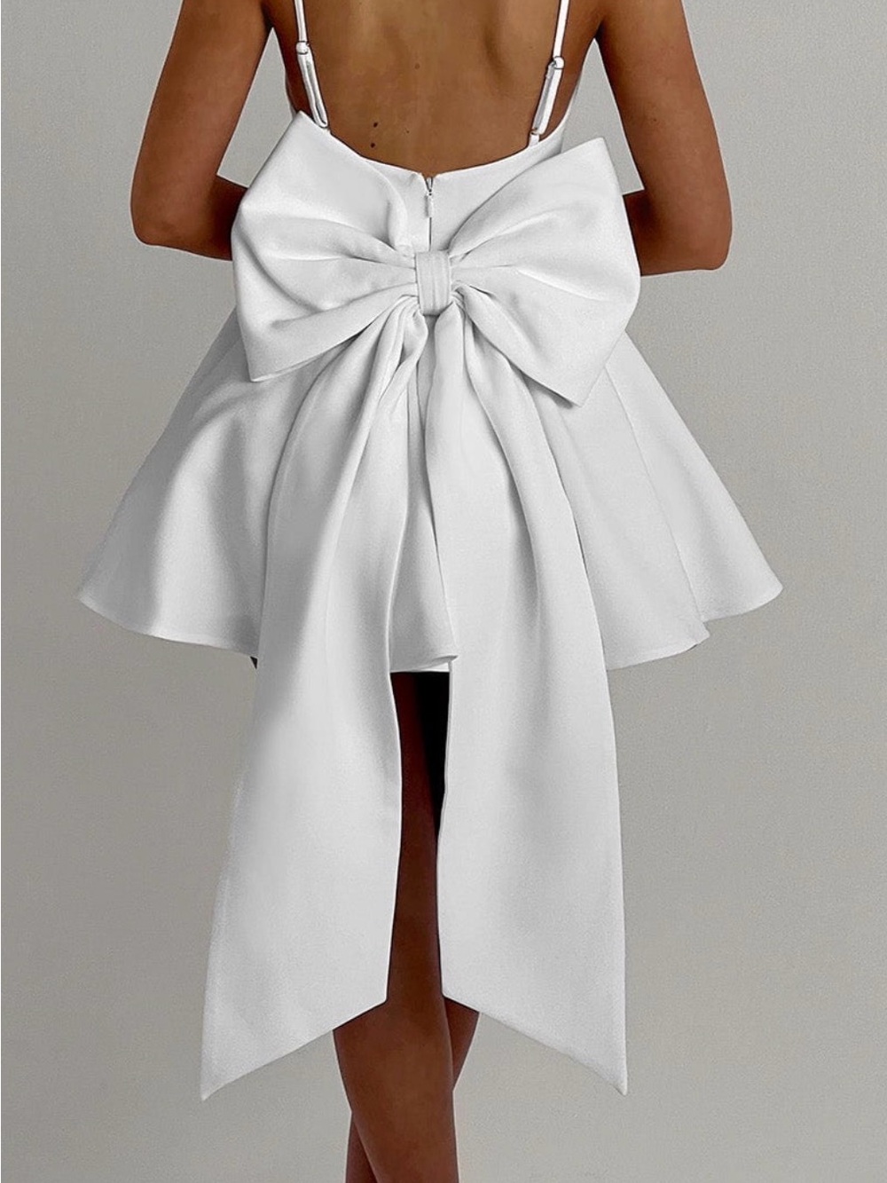 Babyboo Fashion White Square-Neck Fit & Flare Mini Dress with Detachable Bow XL - Picture 3 of 6